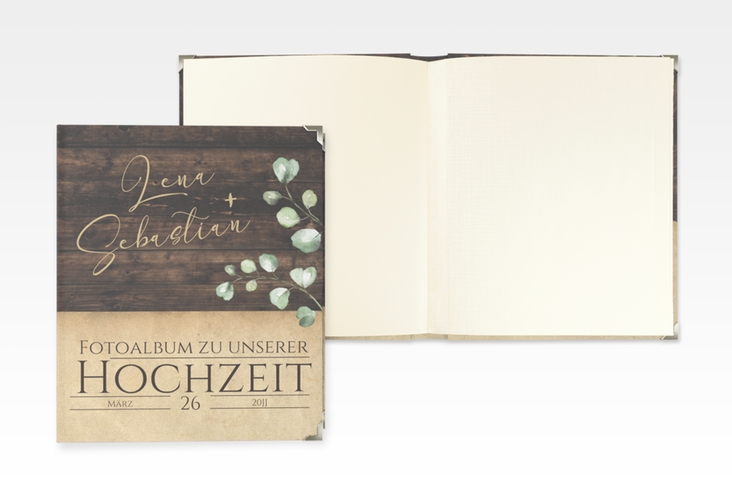 Hochzeitsalbum Landhaus 21 x 25 cm in Holz-Optik mit Eukalyptus