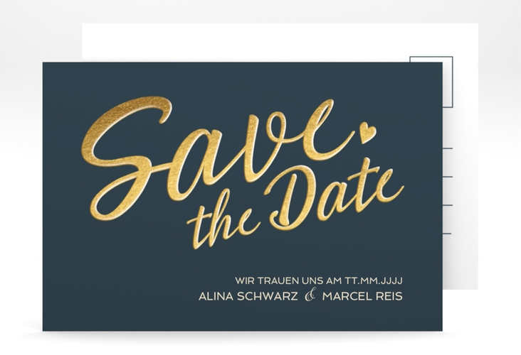 Save the Date-Postkarte Glam A6 Postkarte blau