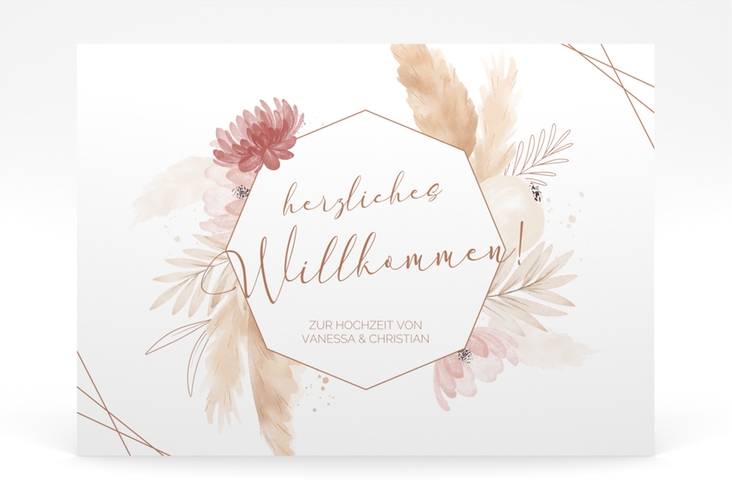 Willkommensschild Poster Bohostyle 70 x 50 cm Poster beige mit Pampasgras in Aquarell