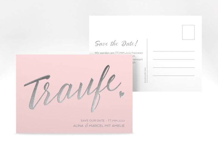 Save the Date-Postkarte Traufe A6 Postkarte rosa