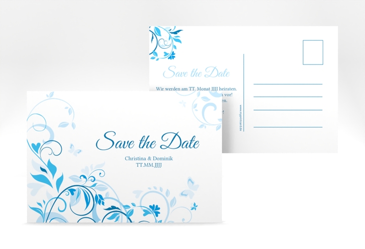 Save the Date-Postkarte Lilly A6 Postkarte blau