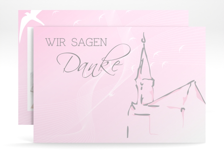 Dankeskarte Taufe Church A6 Karte quer rosa