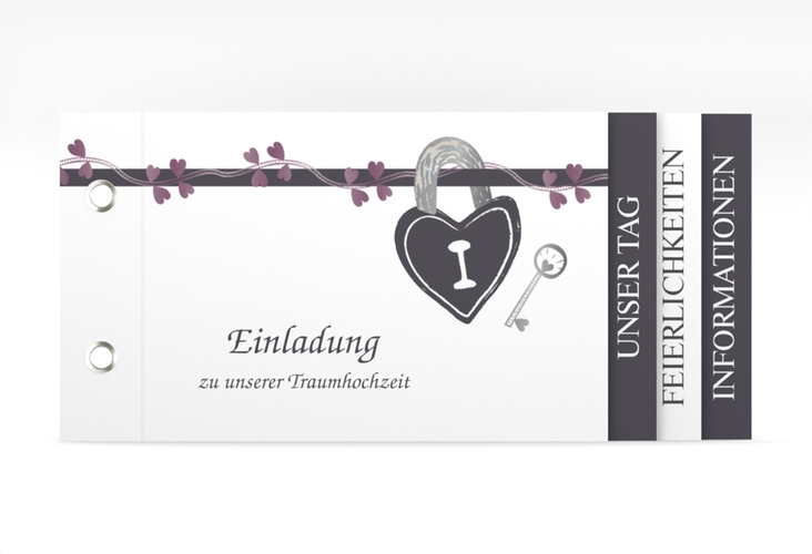 Hochzeitseinladung Oviedo Booklet mit Liebesschloss und Schlüssel