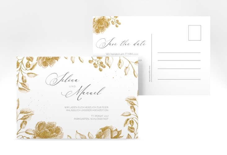 Save the Date-Postkarte Blattgold A6 Postkarte