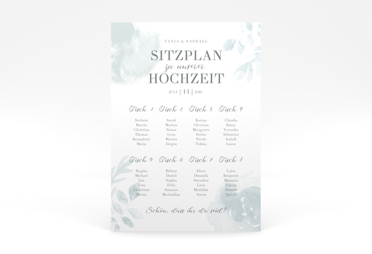 Sitzplan Poster Hochzeit Blätterdruck 50 x 70 cm Poster