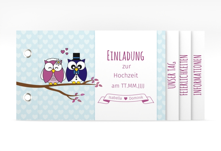 Hochzeitseinladung Eulenliebe Booklet blau