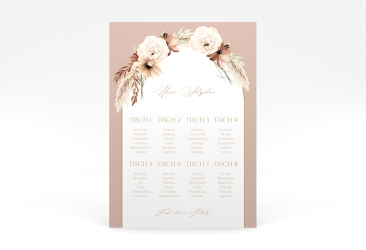 Sitzplan Poster Hochzeit Blumenbogen 50 x 70 cm Poster rosa