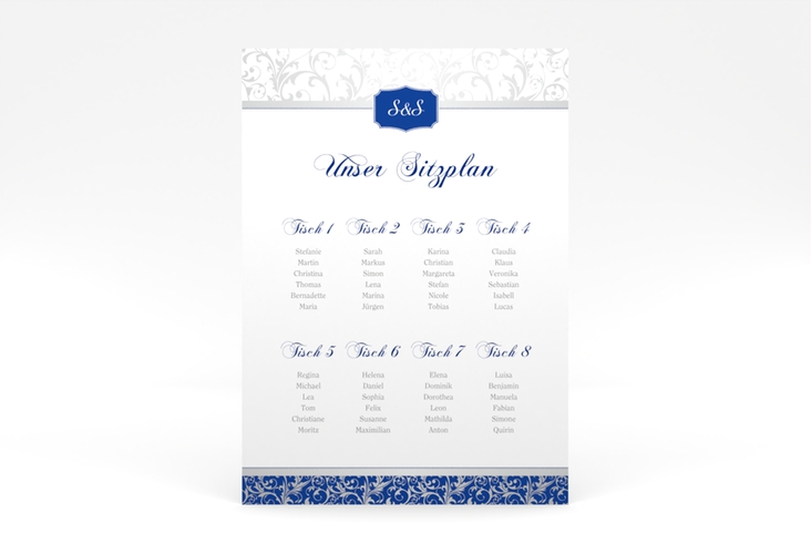 Sitzplan Poster Hochzeit Latina 50 x 70 cm Poster blau