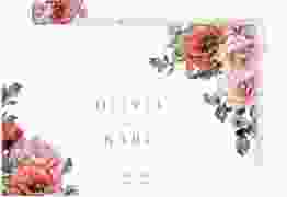 Save the Date-Postkarte Grazioso A6 Postkarte weiss modern mit Mohnblumen und Rosen