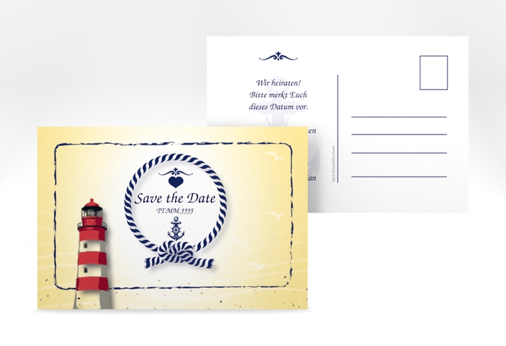 Save the Date-Postkarte Sylt A6 Postkarte gelb mit Leuchtturm