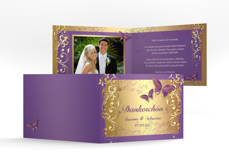 Danksagungskarte Hochzeit Toulouse A6 Klappkarte quer lila hochglanz