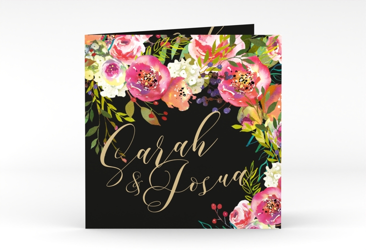 Hochzeitseinladung Flowerbomb quadr. Klappkarte schwarz