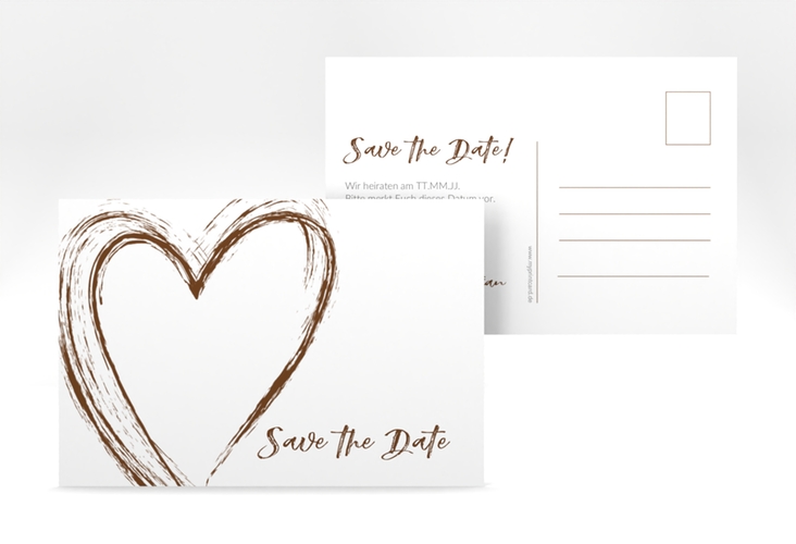 Save the Date-Postkarte Liebe A6 Postkarte braun hochglanz