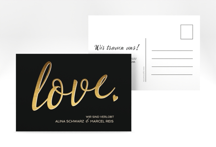 Verlobungskarte Hochzeit Glam A6 Postkarte schwarz