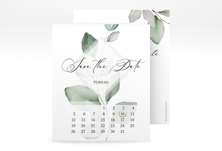 Save the Date-Kalenderblatt Foglia Kalenderblatt-Karte edel mit Eukalyptus im Aquarell-Design