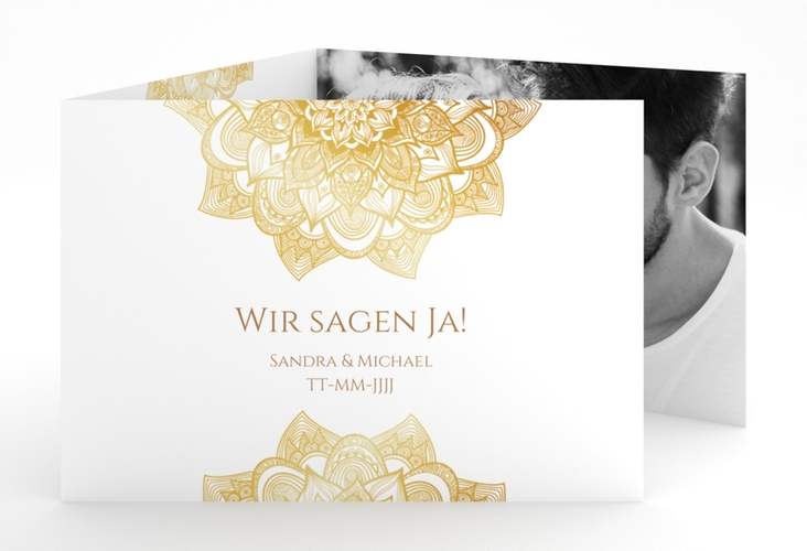 Hochzeitseinladung Delight A6 Doppel-Klappkarte gold hochglanz