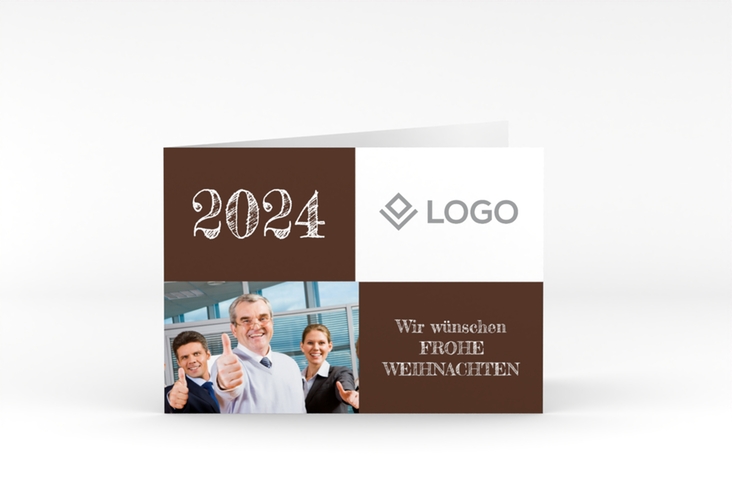 Geschäftliche Weihnachtskarte Partner A6 Klappkarte quer braun modern mit Logo Ihrer Firma