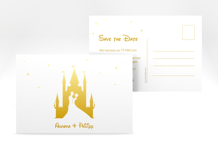 Save the Date-Postkarte Castle A6 Postkarte gold hochglanz