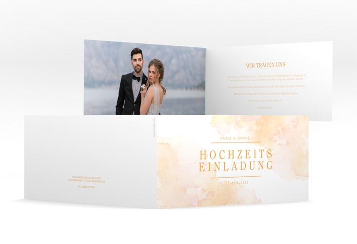 Hochzeitseinladung Blush lange Klappkarte quer orange