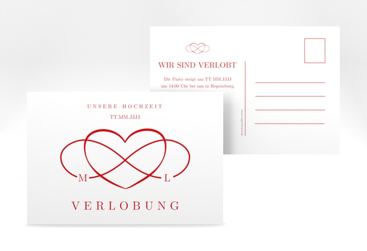 Verlobungskarte Hochzeit Infinity A6 Postkarte rot