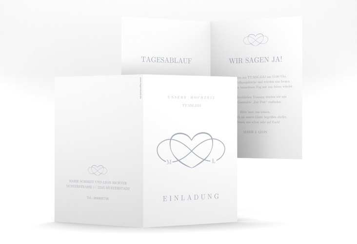 Einladungskarte Hochzeit Infinity A6 Klappkarte hoch grau