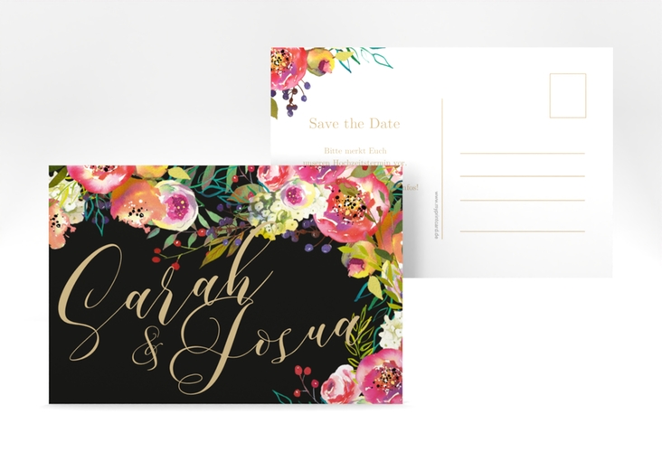 Save the Date-Postkarte Flowerbomb A6 Postkarte schwarz hochglanz