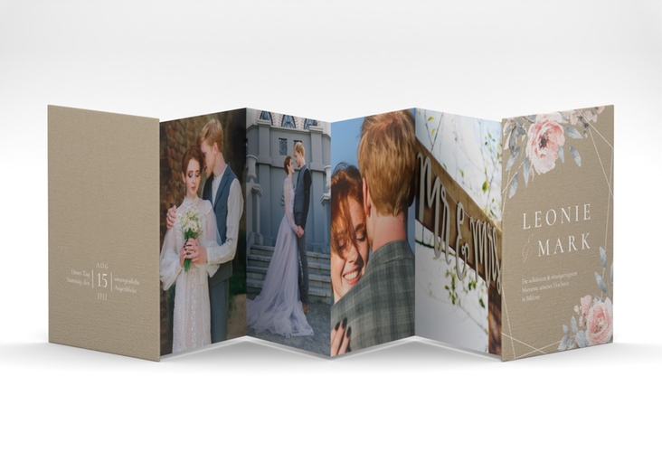 Foto-Leporello Hochzeit Perfection Leporello Kraftpapier mit rosa Rosen