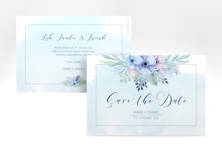 Save the Date-Karte Hochzeit Surfinia A6 Karte quer blau