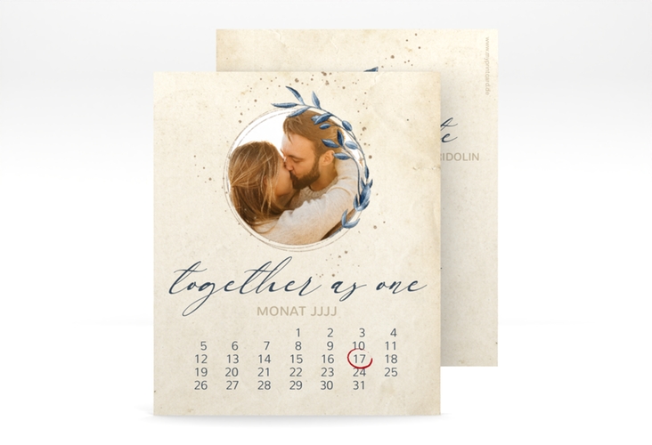 Save the Date-Kalenderblatt YinYang Kalenderblatt-Karte beige im Vintage-Look