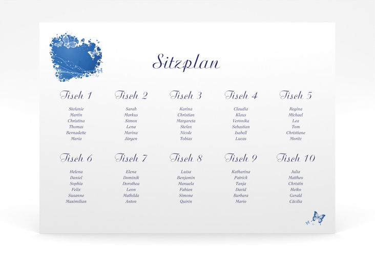 Sitzplan Poster Hochzeit Mailand 70 x 50 cm Poster blau