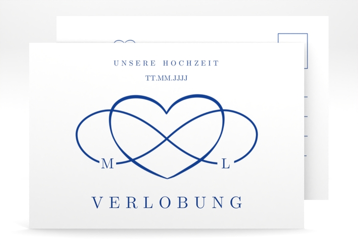 Verlobungskarte Hochzeit Infinity A6 Postkarte blau