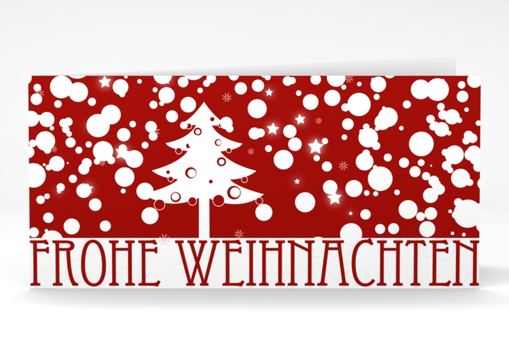 Business-Weihnachtskarte Schneeweiss lange Klappkarte quer rot mit Art Déco Schriftzug und Winterlandschaft