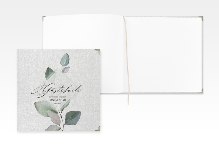 Gästebuch Selection Hochzeit Foglia Leinen-Hardcover edel mit Eukalyptus im Aquarell-Design