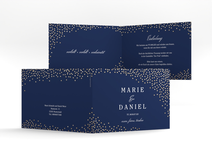 Hochzeitseinladung Glitter A6 Klappkarte quer blau