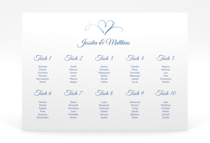 Sitzplan Poster Hochzeit Envie 70 x 50 cm Poster blau