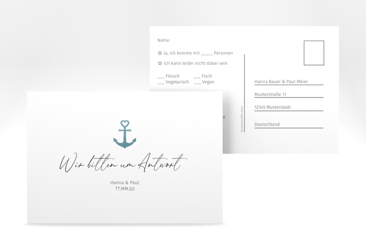 Antwortkarte Hochzeit Ankerliebe A6 Postkarte im minimalistischen maritimen Design mit Anker