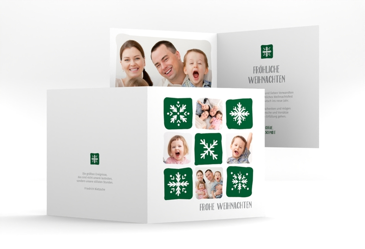 Weihnachtskarte Snowflakes quadr. Klappkarte gruen