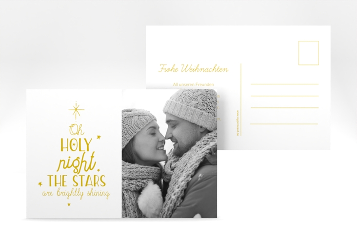 Weihnachtskarte Winterhimmel A6 Postkarte gold hochglanz mit Liedtext und Foto