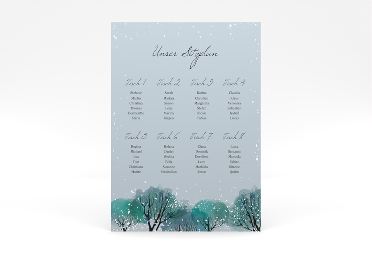 Sitzplan Poster Hochzeit Winterhochzeit 50 x 70 cm Poster blau