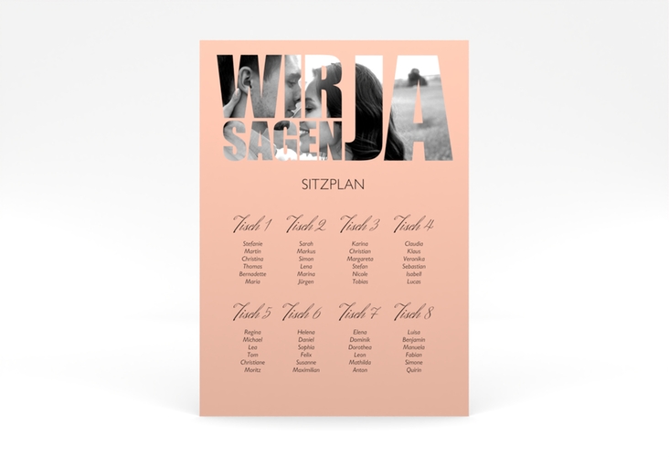 Sitzplan Poster Hochzeit Letters 50 x 70 cm Poster apricot