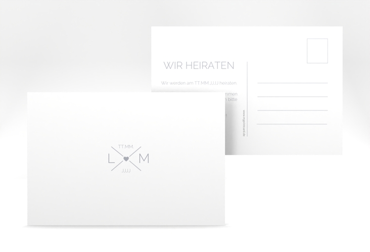 Save the Date-Postkarte Initials A6 Postkarte grau mit Initialen im minimalistischen Design