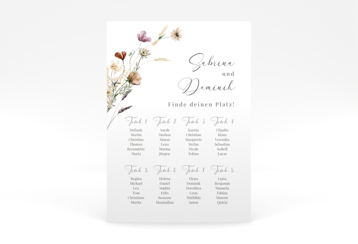 Sitzplan Poster Hochzeit Sauvages 50 x 70 cm Poster mit getrockneten Wiesenblumen