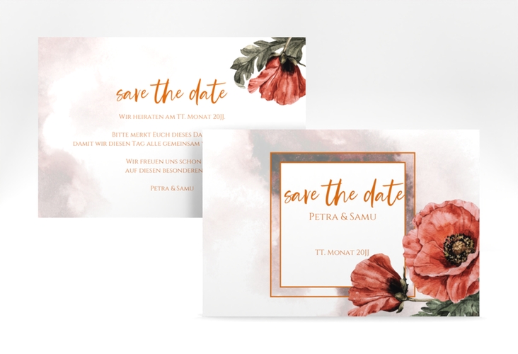 Save the Date-Karte Sommer A6 Karte quer rot mit Mohnblumen-Aquarell