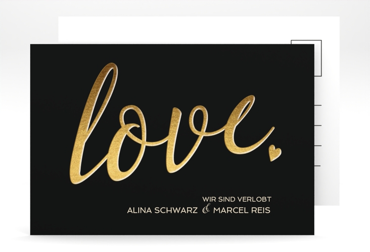 Verlobungskarte Hochzeit Glam A6 Postkarte schwarz