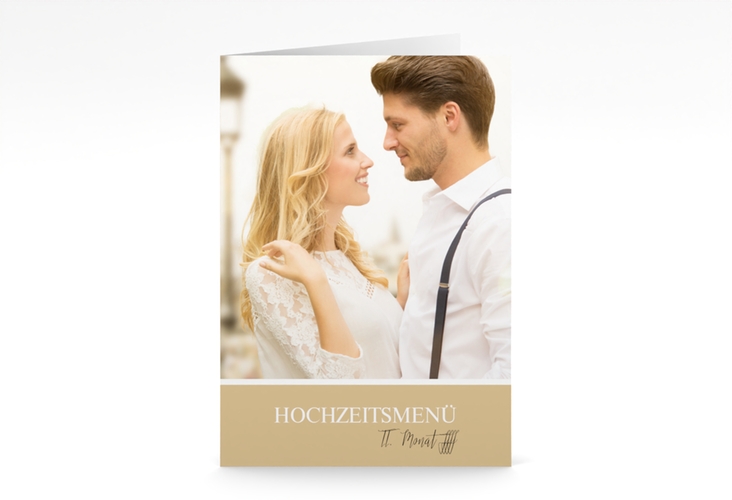 Menükarte Hochzeit Balance A5 Klappkarte hoch beige