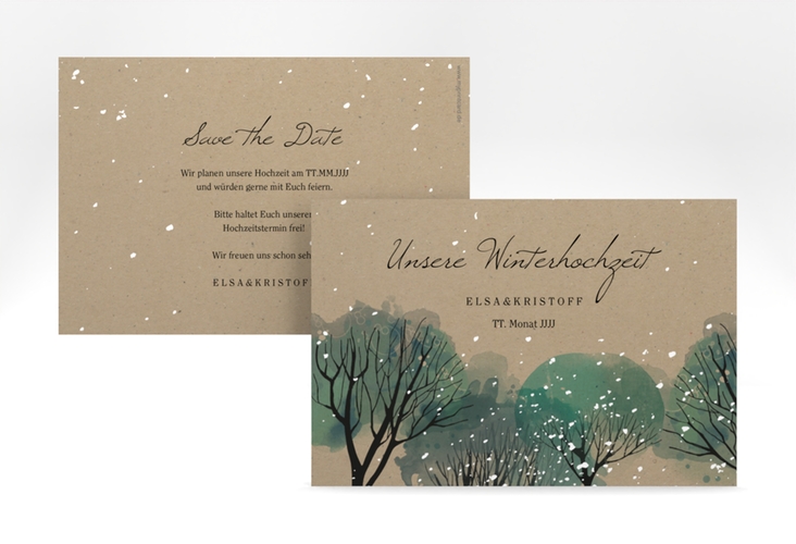 Save the Date-Karte Winterhochzeit A6 Karte quer Kraftpapier