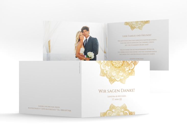 Danksagungskarte Hochzeit Delight A6 Klappkarte quer gold