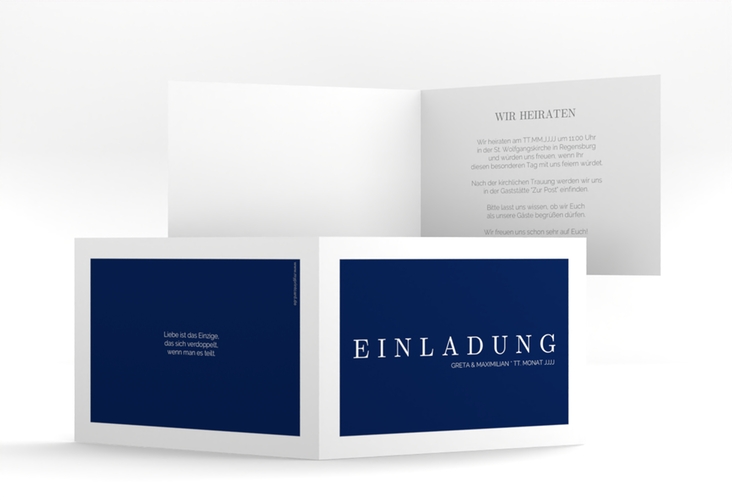 Hochzeitseinladung Simply A6 Klappkarte quer blau