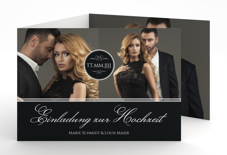 Hochzeitseinladung Elegancy A6 Doppel-Klappkarte schwarz