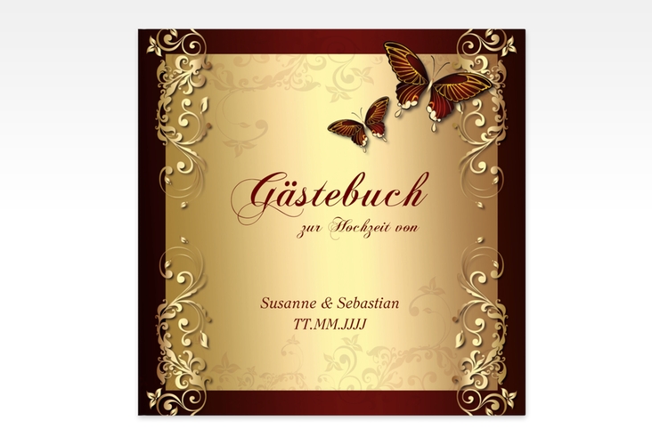 Gästebuch Creation Toulouse 20 x 20 cm, Hardcover rot romantisch mit Schmetterlingen